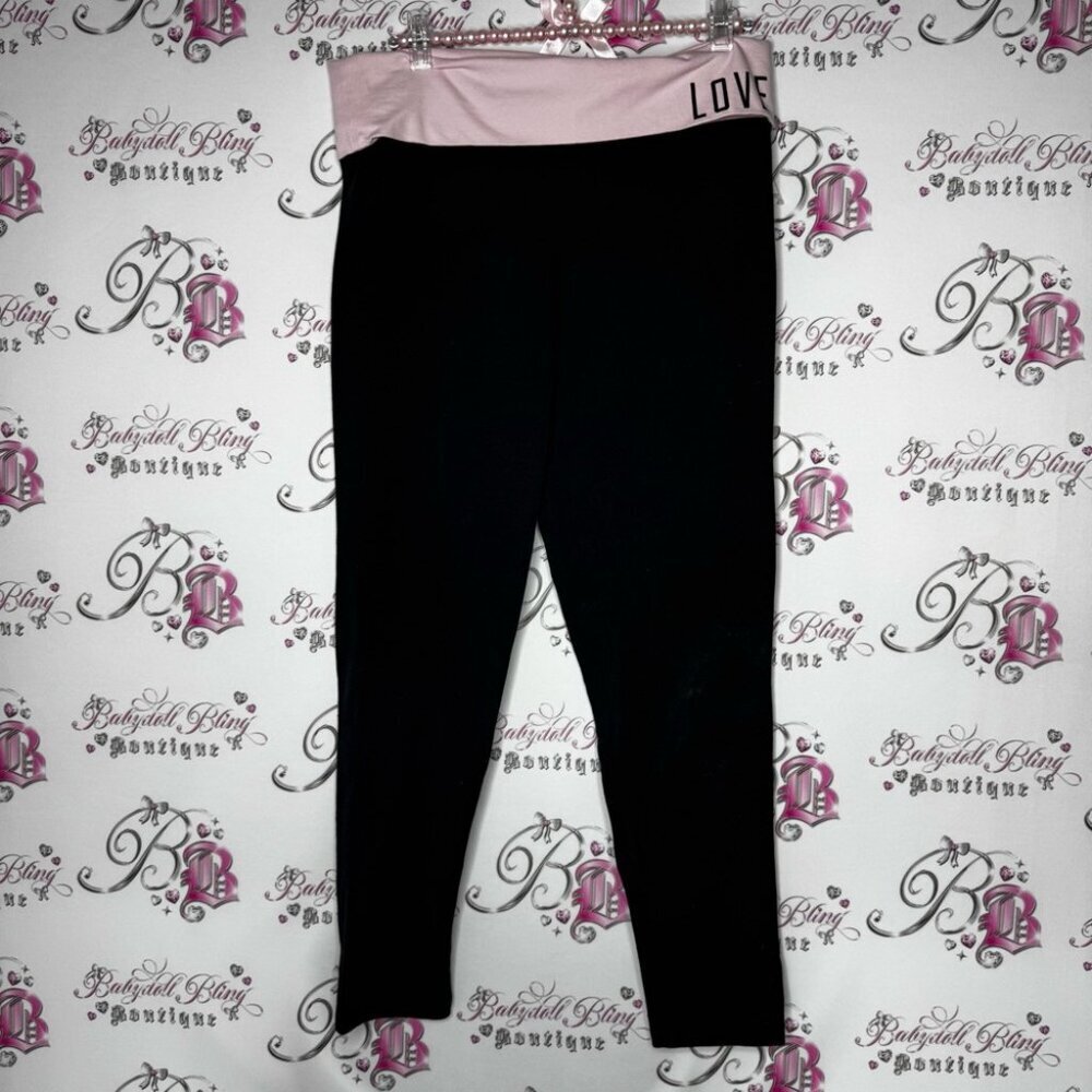 Victoria secret pink pants love pink fold over waist band black logo leggings